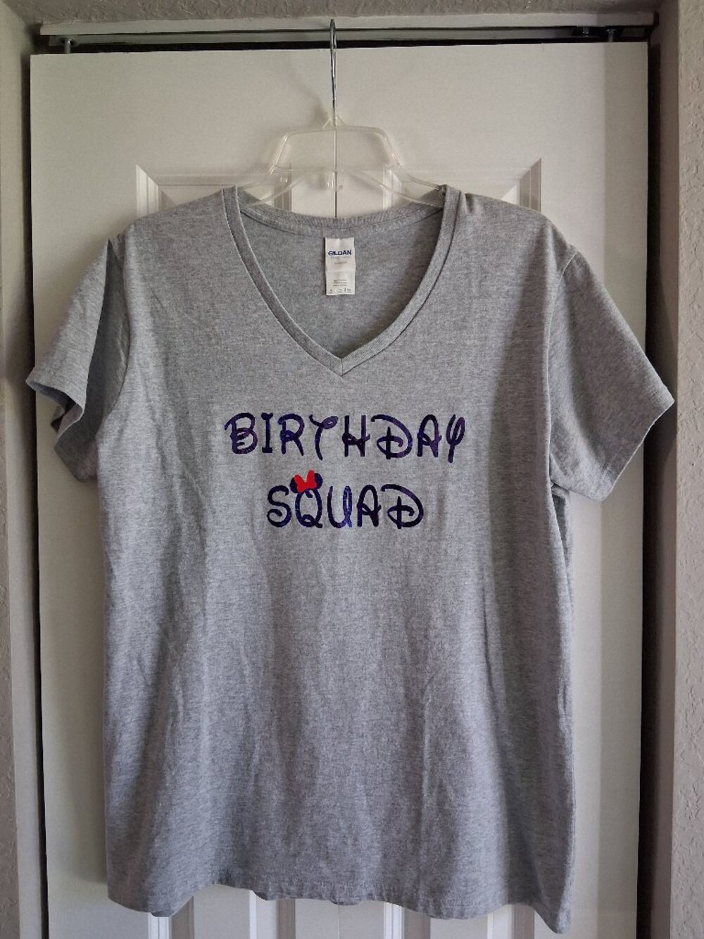 Gildan Gray & Blue "Birthday Squad" Disney-Themed Short Sleeve Tee Women's XL